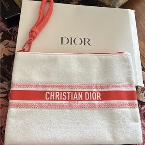 Christian Dior Beauty White and Red Pouch / Wristlet